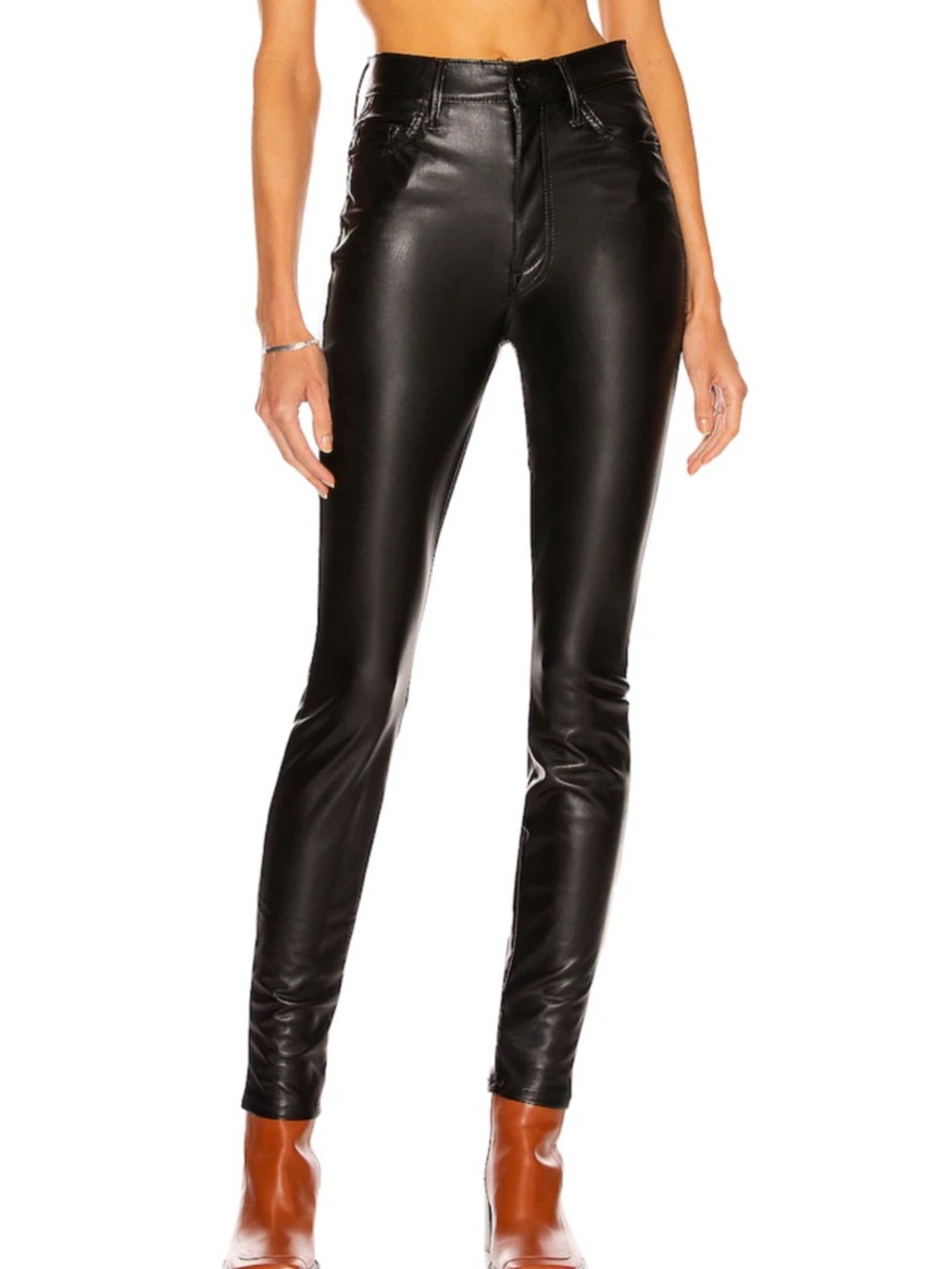 MOTHER Denim Black High-Rise Faux Leather Skinny Pants